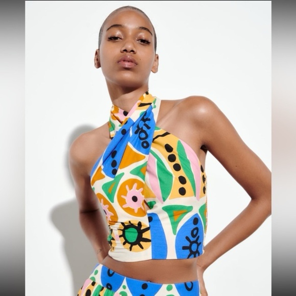SMALL HALTER TOP FRONT TWIST MULTICOLOR